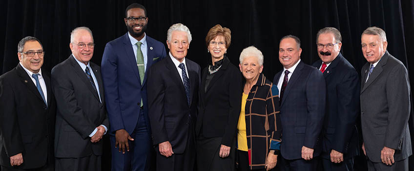 from left, John Froonjian, Harvey Kesselman, Ike Ejikeme, James J. Florio, Christine Todd Whitman, Sharon Schulman, Mark Giannantonio, Frank Formica and Edward Salmon. 