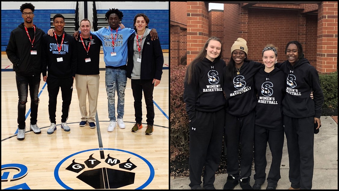 Members of the Stockton University men's and women's basketball teams 