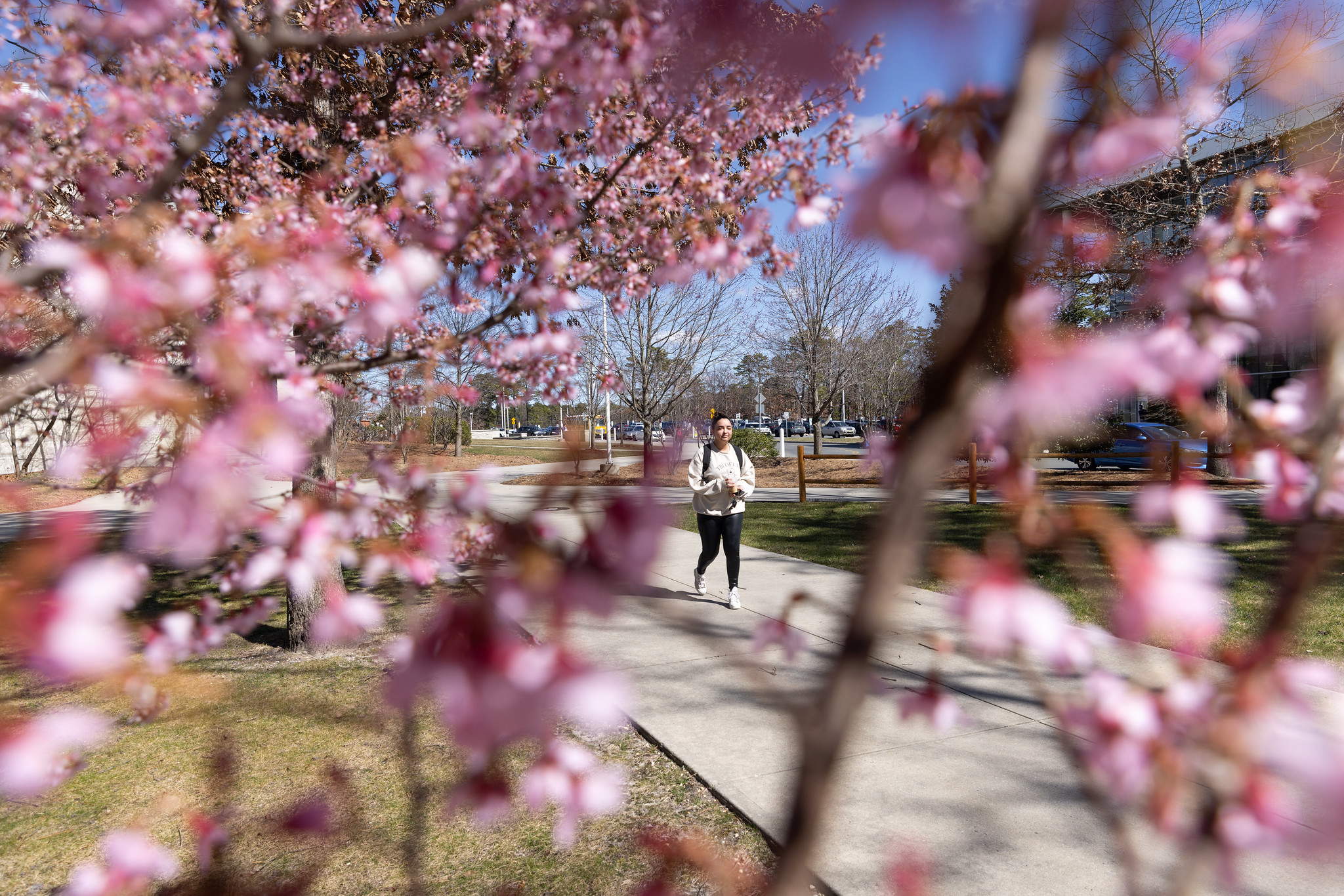 student walking outside