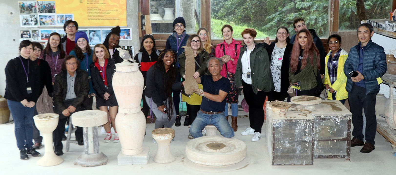 students and faculty at ceramics workshop in Taiwan