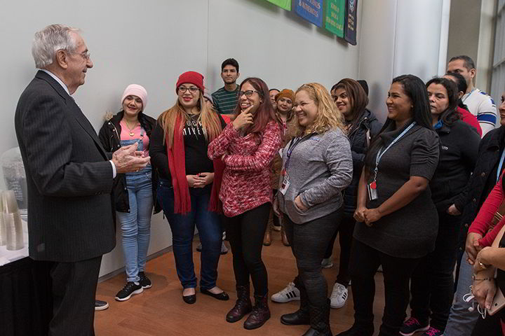 Former Congressman and Ambassador to Panama William J. Hughes met teachers from Panama studying abroad at Stockton as part of the Panamanian government’s initiative to train 10,000 teachers in English and education methodology.