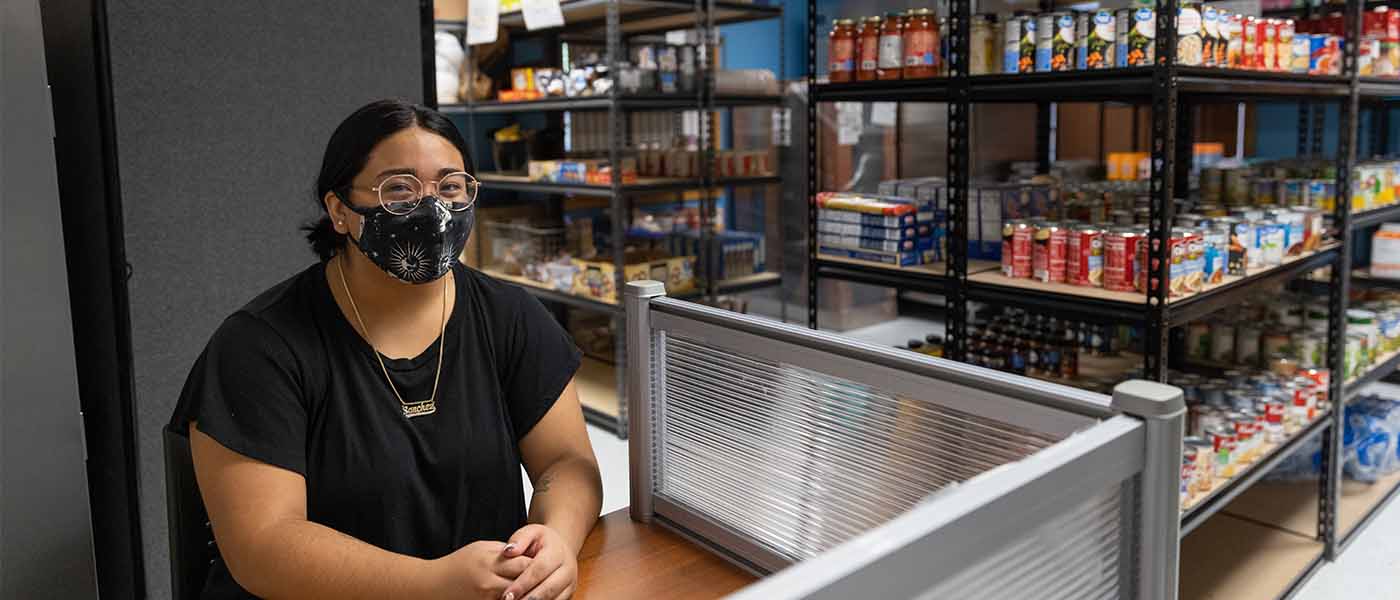 Student in the food pantry