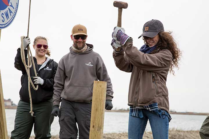 Students working on osprey platform