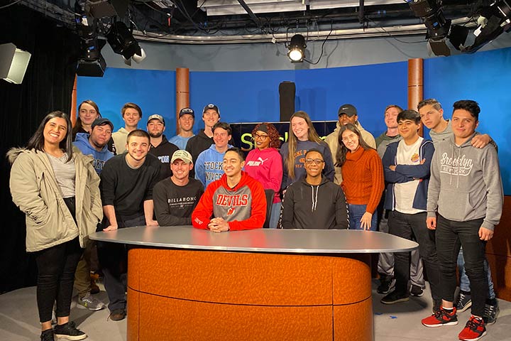 Students in the Stockton television studio