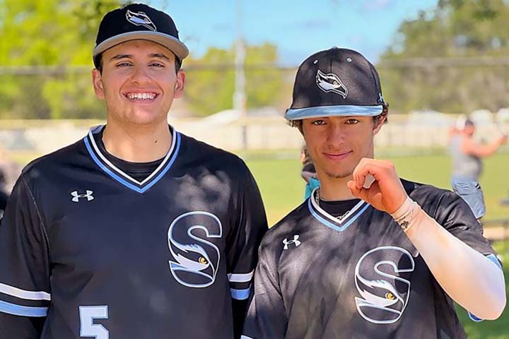 Mike Schiattarella (right) makes a 'zero' with his hand to represent the zero hits allowed