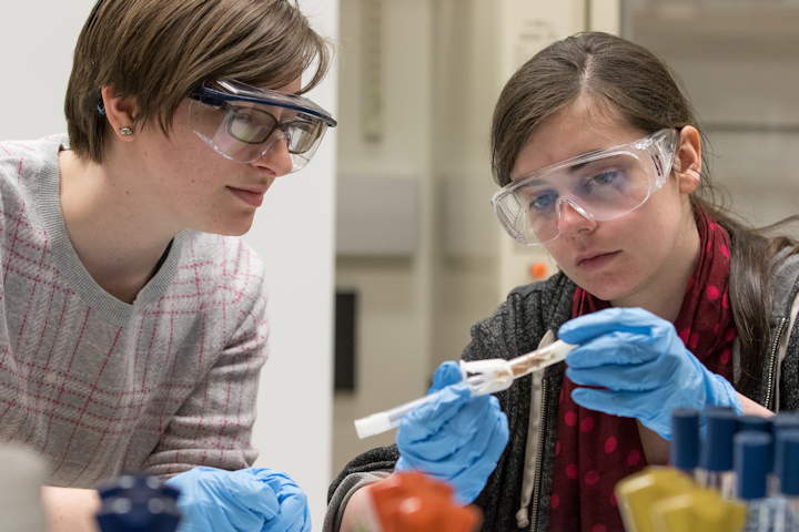 alkyrie Falciani and Danielle Ertz set up an experiment, that will be sent to the International Space Station in August