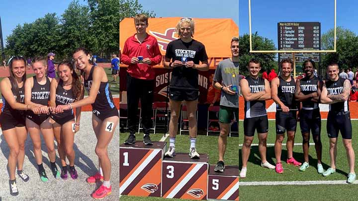 Collage of three photos of members of the Track and Field team