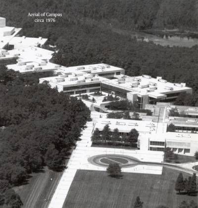 Black and White Aerial Photo of Campus before the Addition of the Campus Center