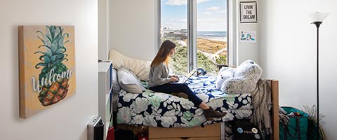 Student in dorm room
