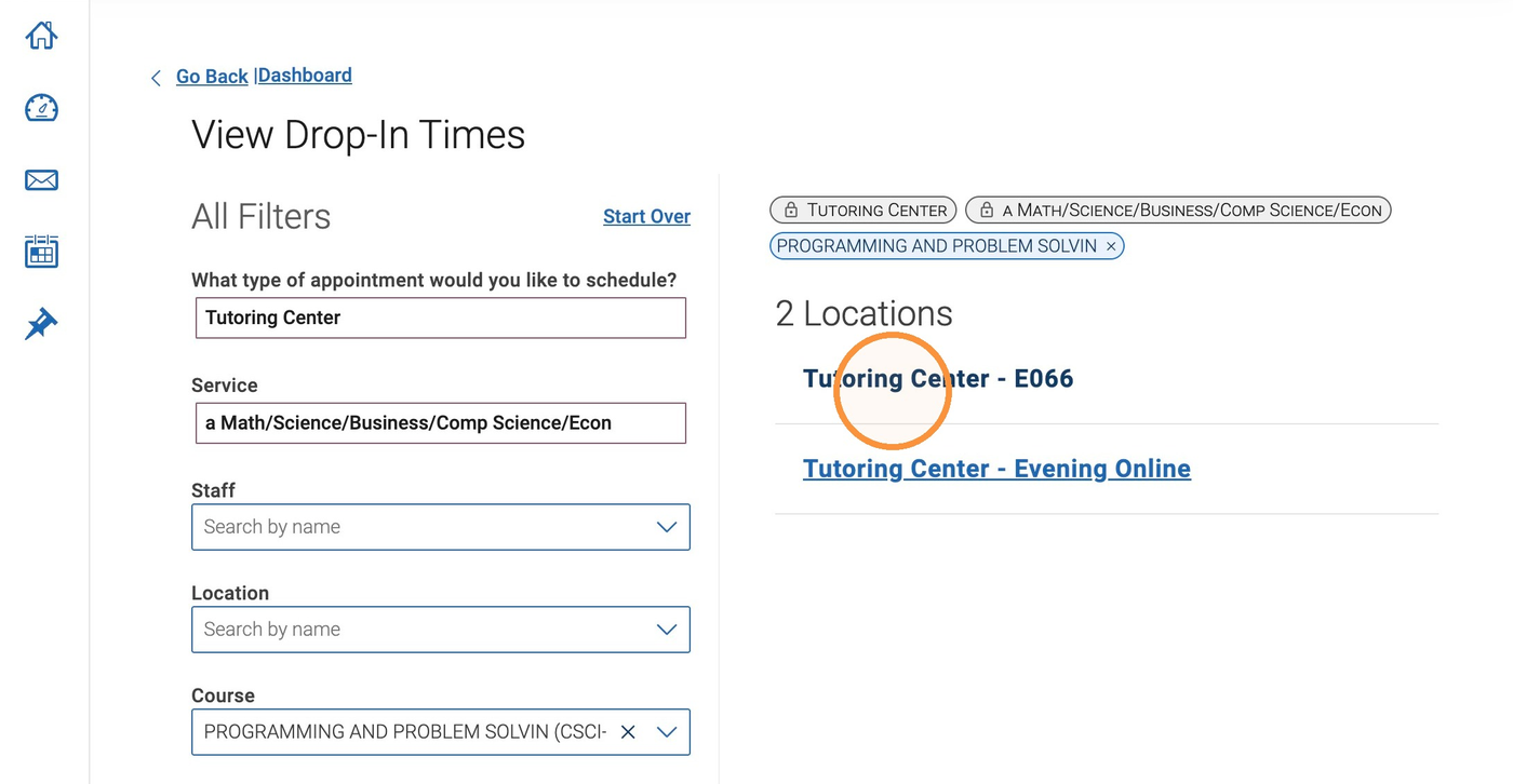 Location and modality options
