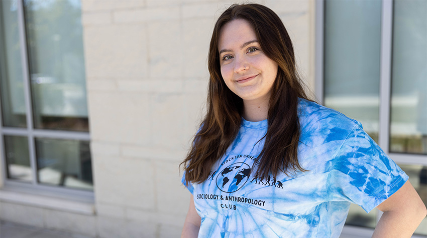 Emma Rodriguez outside of the Campus Center