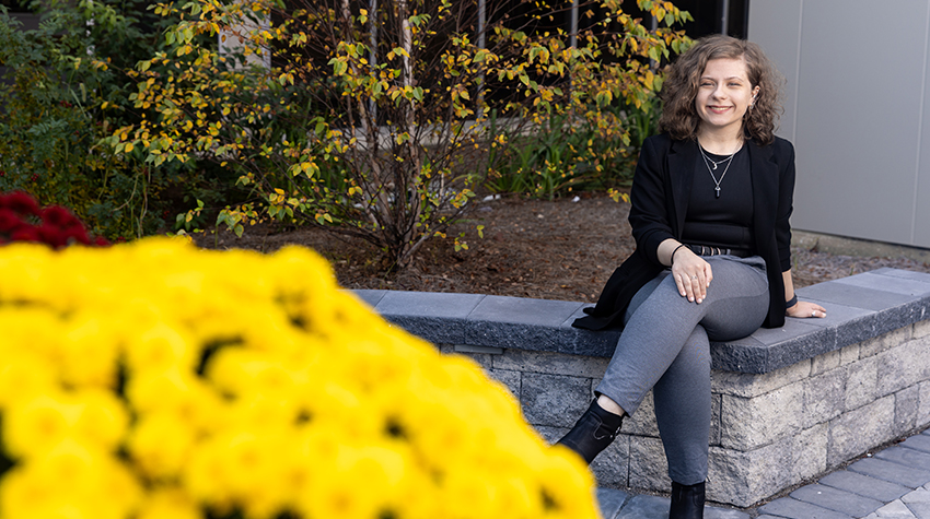 Rebecca in front of the Multicultural Center