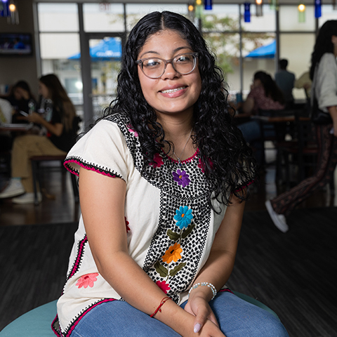 Yuliana Tapia-Lopez in the Campus Center Coffeehouse