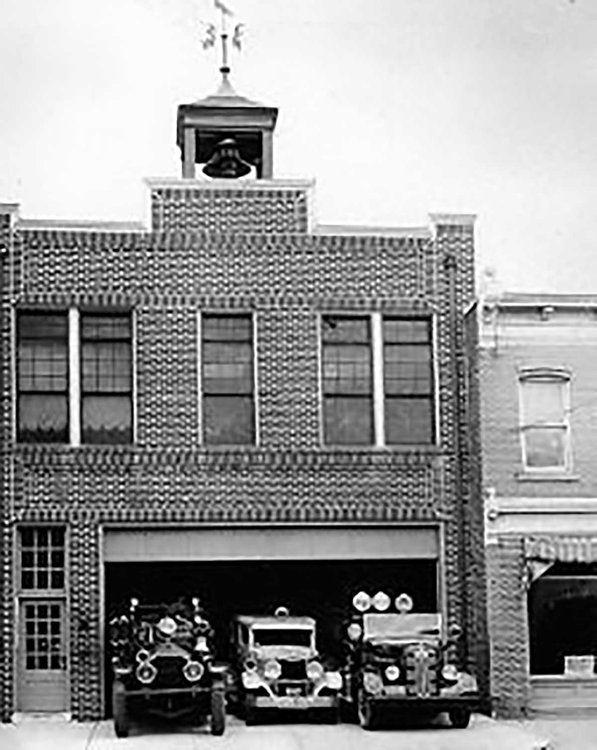 street view, antique fire trucks in view