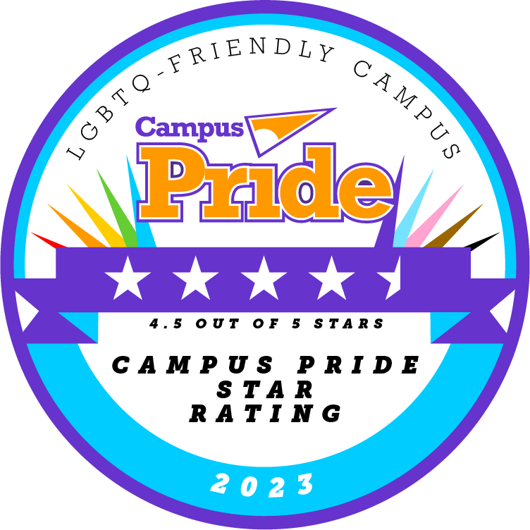 We are ranked as a LGBT-friendly University! Campus Pride Index score 4.5 stars out of 5 stars seal